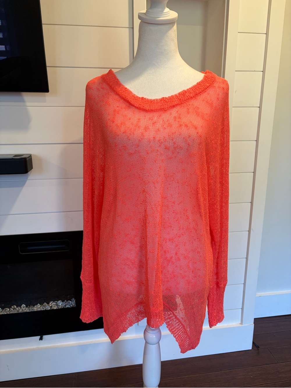 Elan Coral Scoop Neck Sheer Knit Sweater